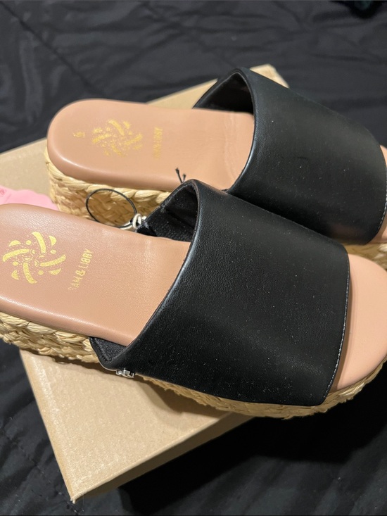 Sam & Libby Shoes - Sam & Libby Black Slide Espadrille Wedge Sandals